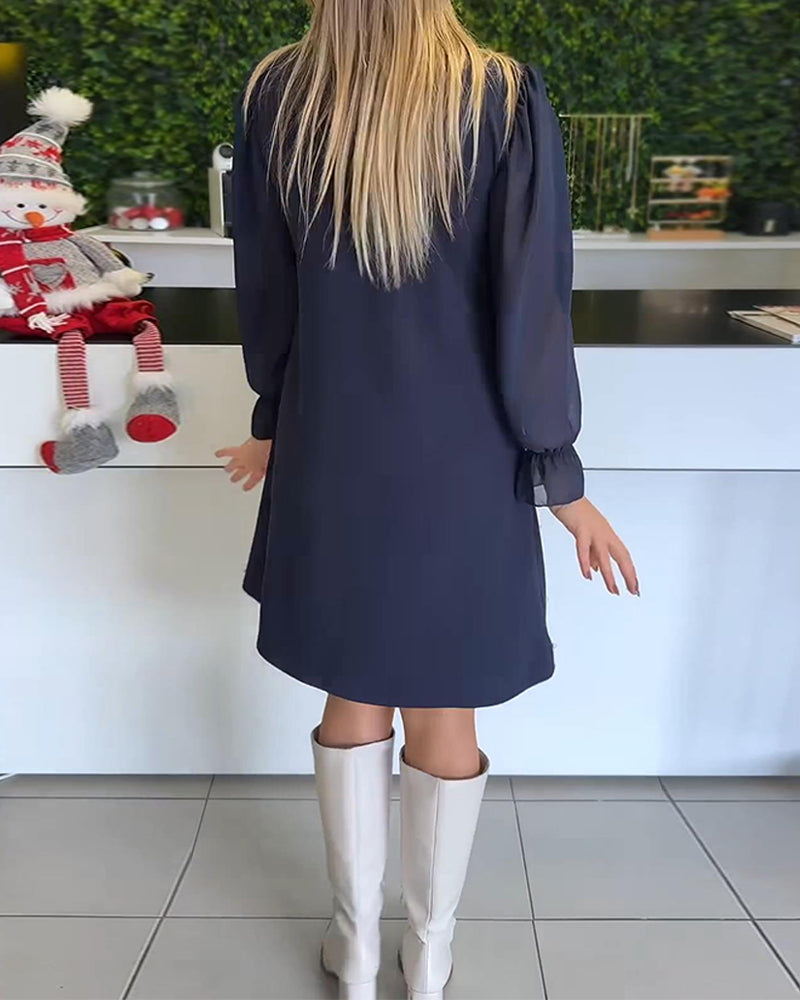 Elegant Long-Sleeve Patchwork Maxi Dress