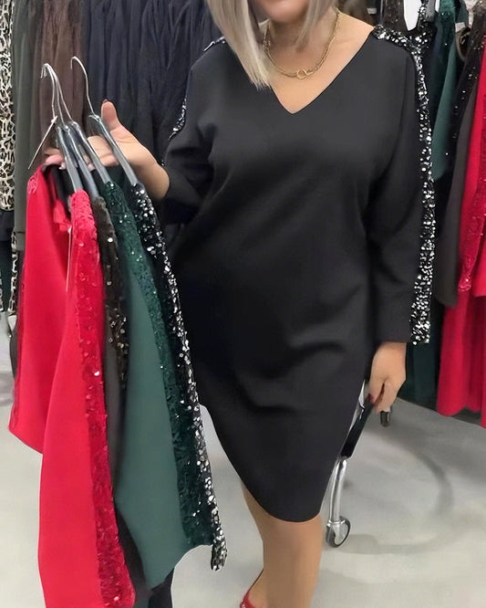 Sequined V-Neck Sweatshirt Dress