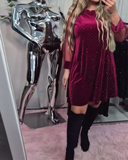 Elegant Long-Sleeved Patchwork Dress