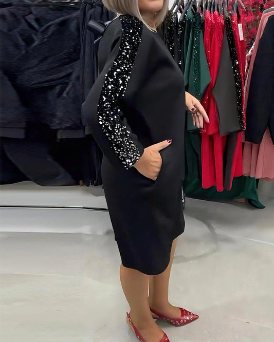 Sequined V-Neck Sweatshirt Dress