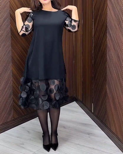 Trendy Round Neck Dress with Mesh Stitch Details
