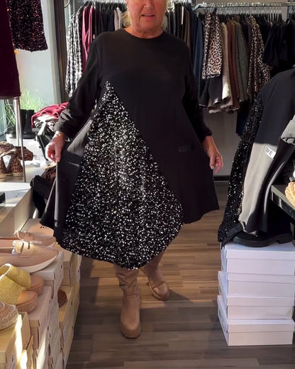 Sequin-Embellished Crew Neck Dress