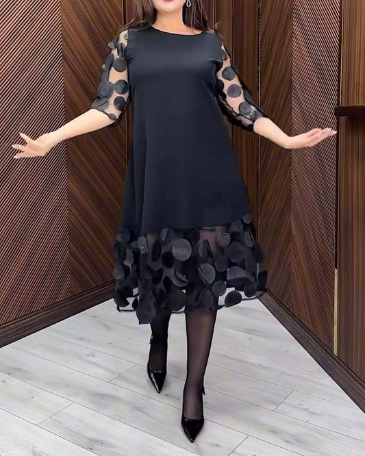 Trendy Round Neck Dress with Mesh Stitch Details