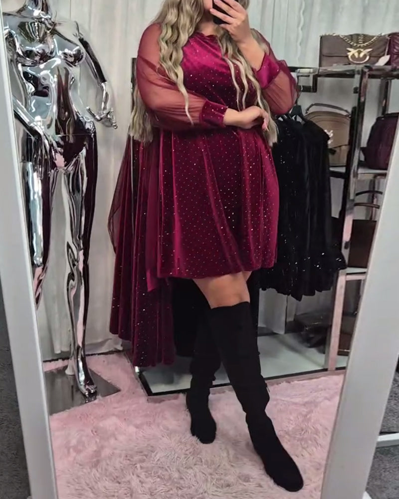 Elegant Long-Sleeved Patchwork Dress